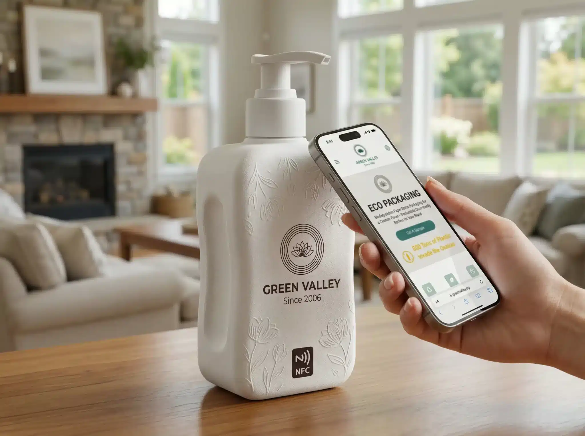 Bouteille papier avec puce NFC Green Valley - Packaging connecté